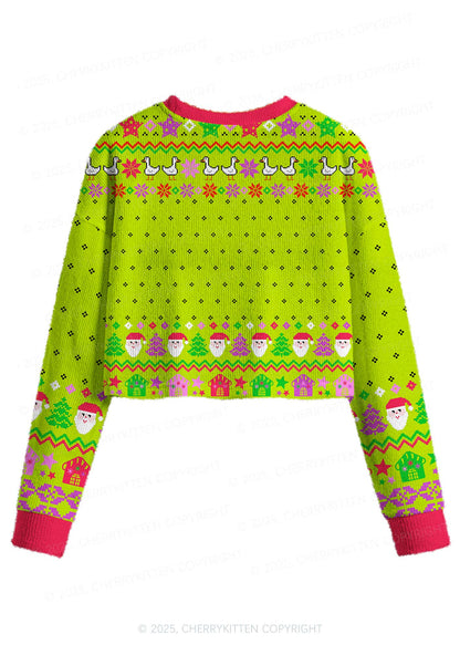 Santa Duck Y2K Christmas Crop Knit Sweatshirt Cherrykitten