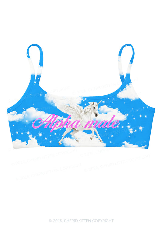 Blue Sky Alpha Male Unicorn Y2K Print Super Crop Cami Cherrykitten