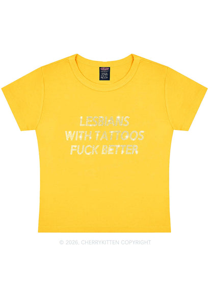 Rhinestone Lesbians With Tattoos Fxxk Better Pride Y2K Baby Tee Cherrykitten