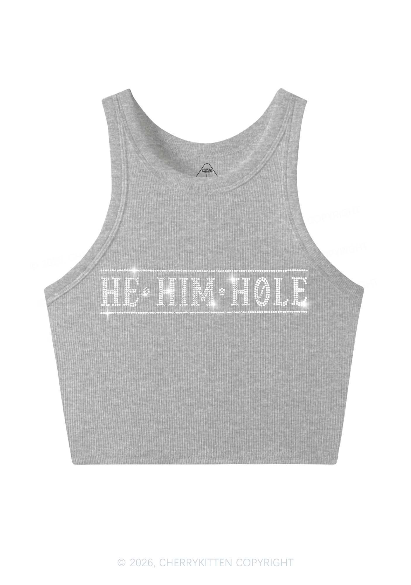 Rhinestone He Him Hole Pride Y2K Crop Tank Top Cherrykitten