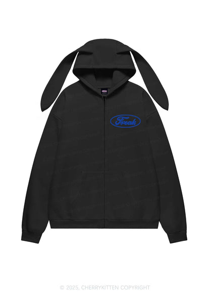 Oval Freak Y2K Bunny Ear Zip Hoodie Cherrykitten