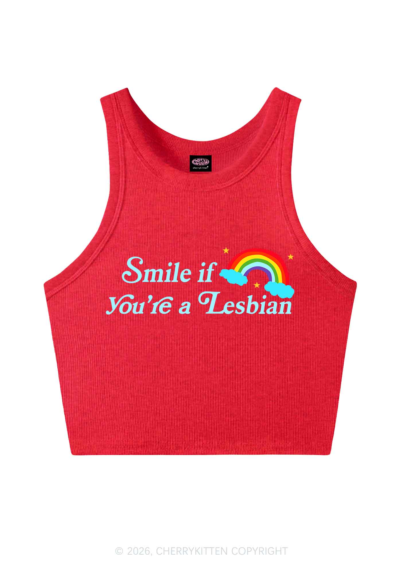 Smile If You Are Lesbian Pride Y2K Crop Tank Top Cherrykitten