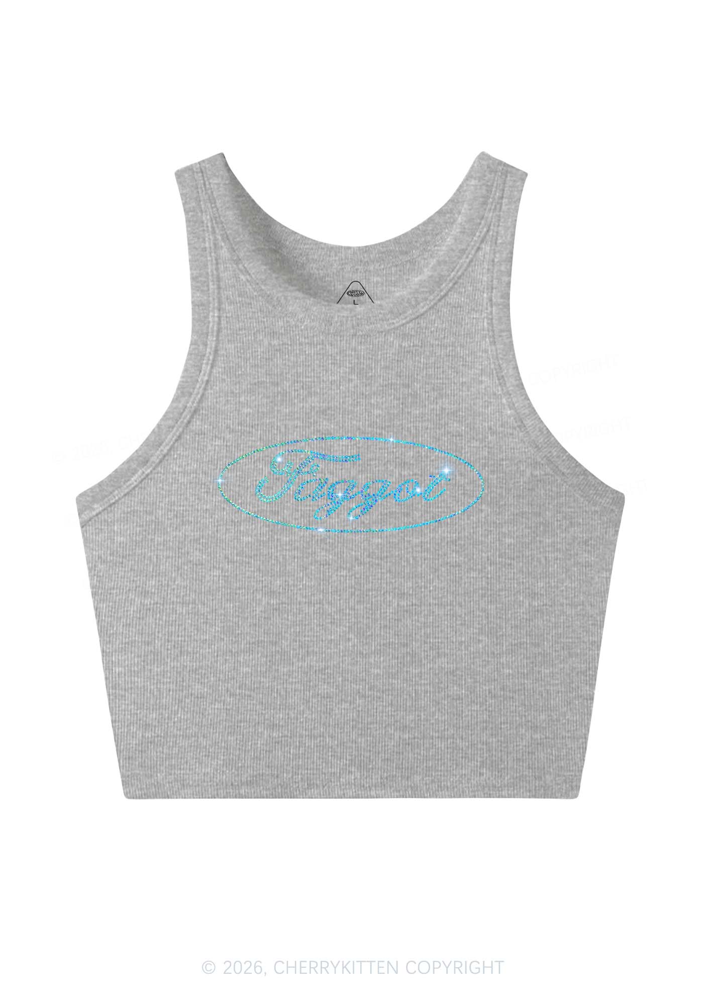 Rhinestone Oval Faggot Pride Y2K Crop Tank Top Cherrykitten