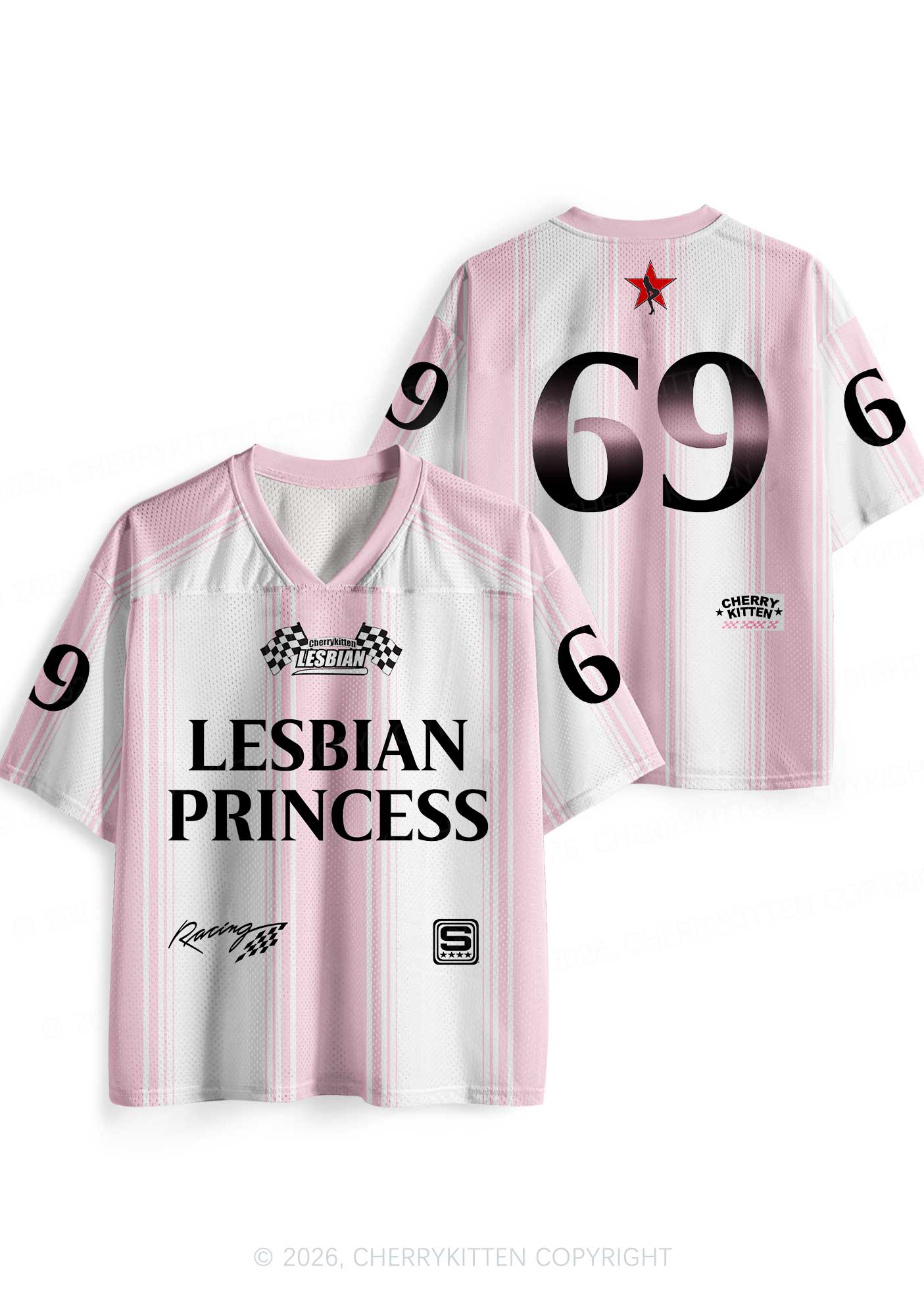 Pale Pink Lesbian Princess Pride Y2K Sport Jersey Shirts Cherrykitten