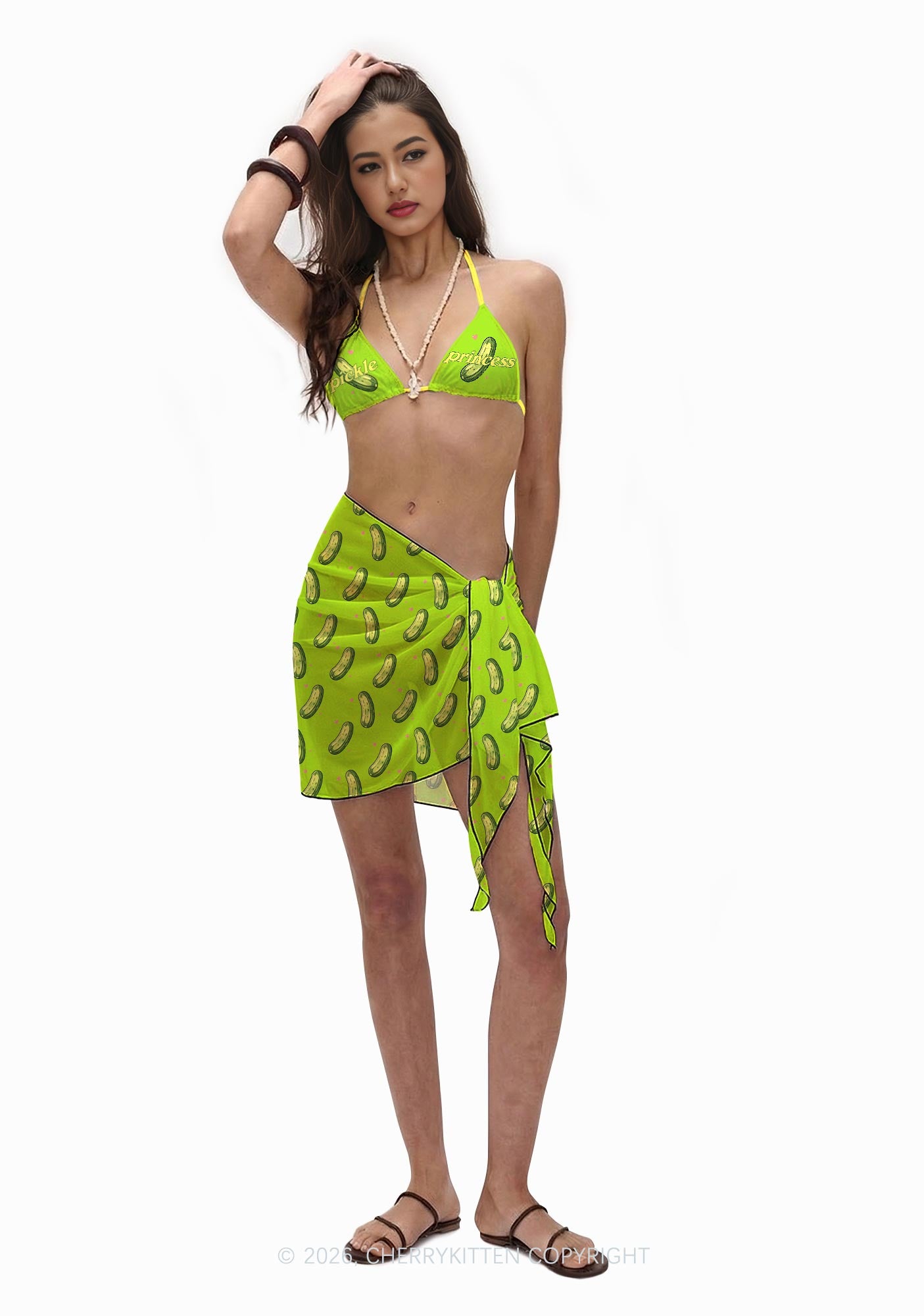 Green Pickle Princess Y2K Print Bikini Set Cherrykitten