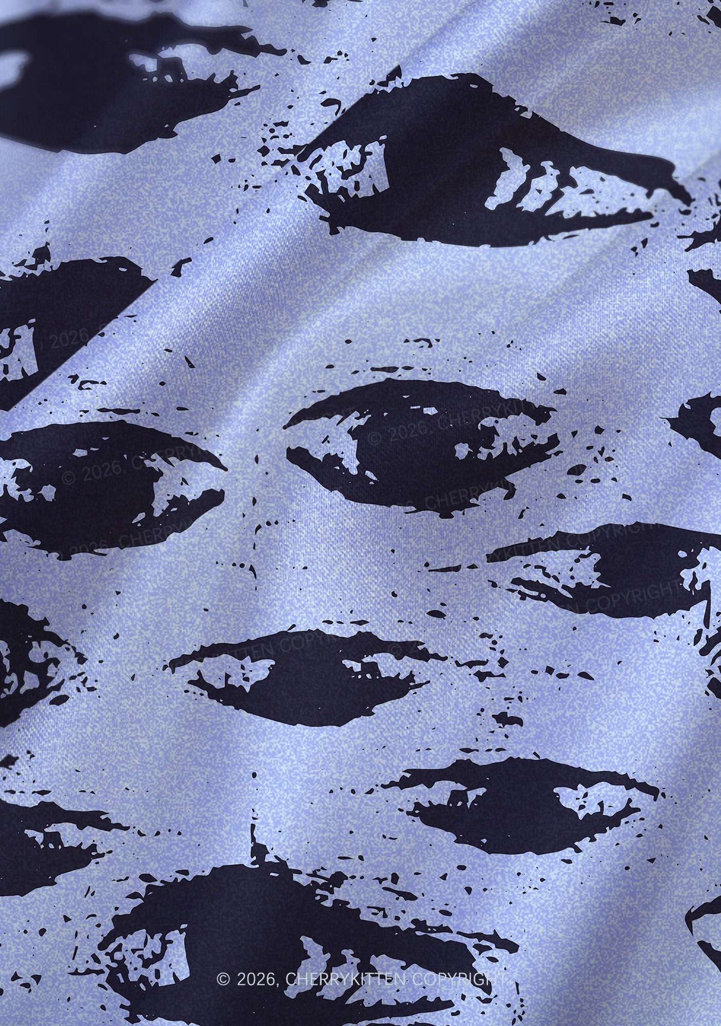 Eyes In The Blue Y2K Print Satin Cowl Neck Slip Dress Cherrykitten