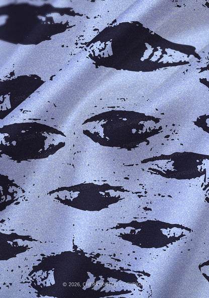 Eyes In The Blue Y2K Print Satin Cowl Neck Slip Dress Cherrykitten