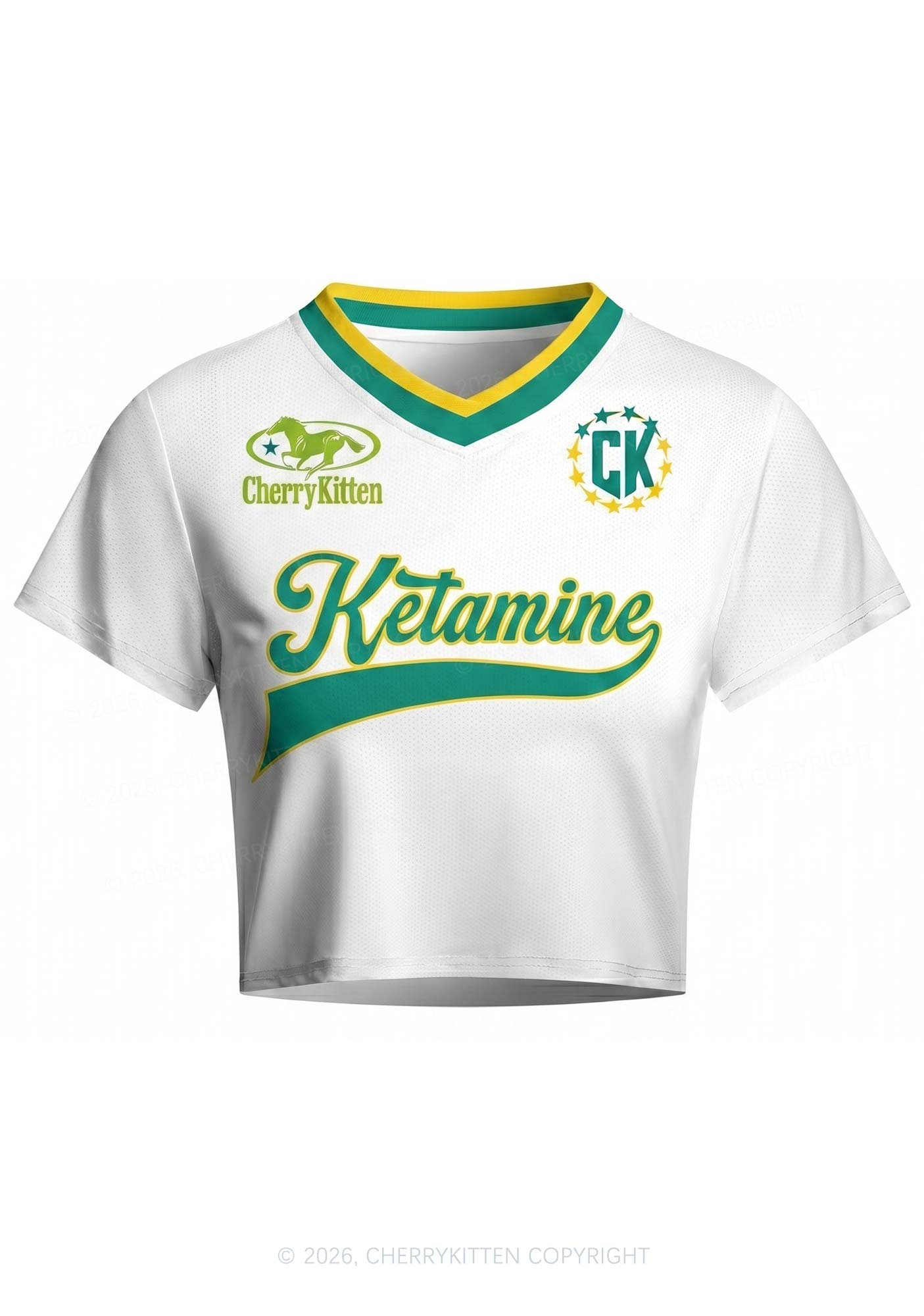 Green Yellow Stripes K Y2K Crop Football Jersey Shirts Cherrykitten
