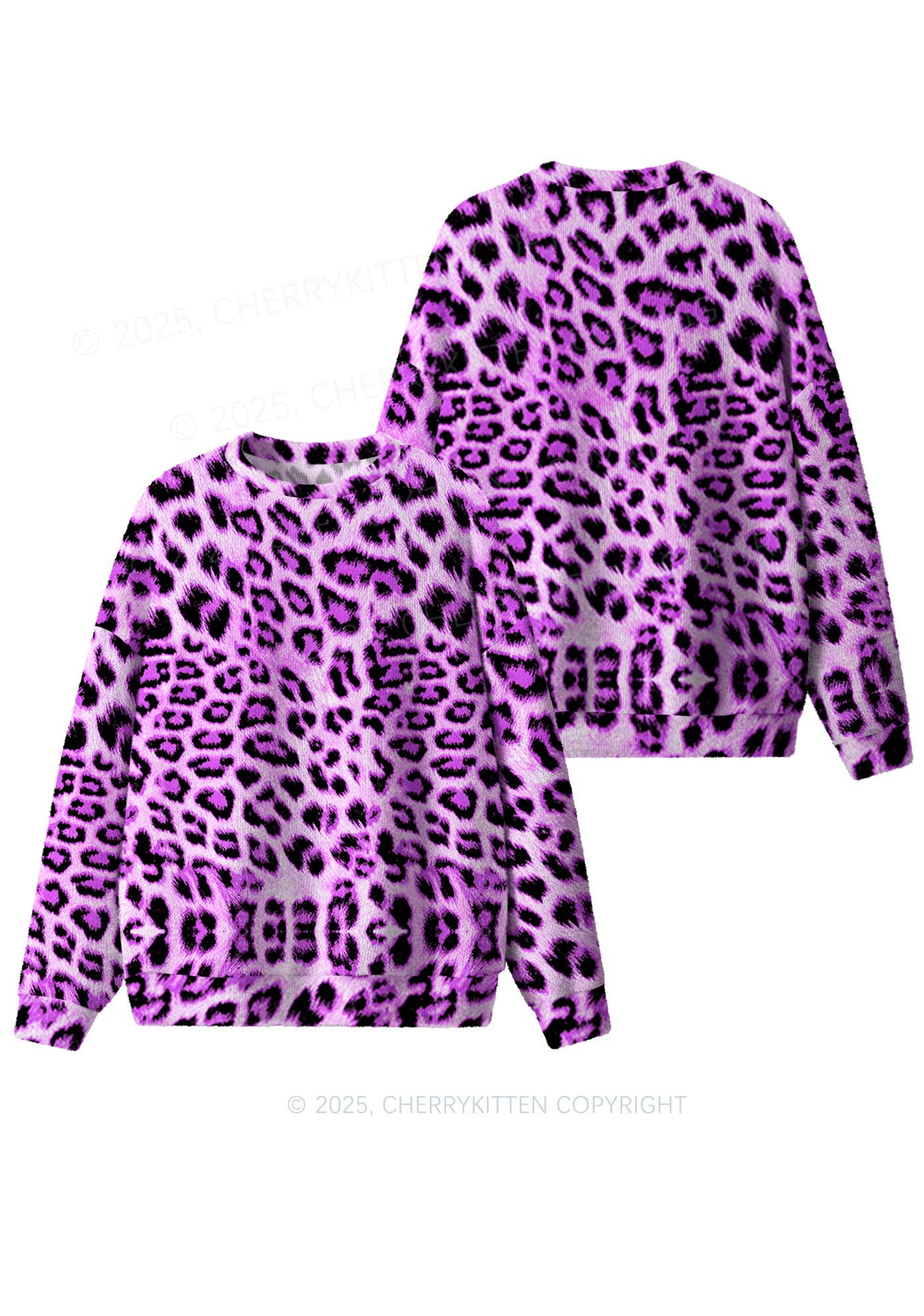 Dark Purple Leopard Y2K Christmas Knit Sweatshirt Cherrykitten