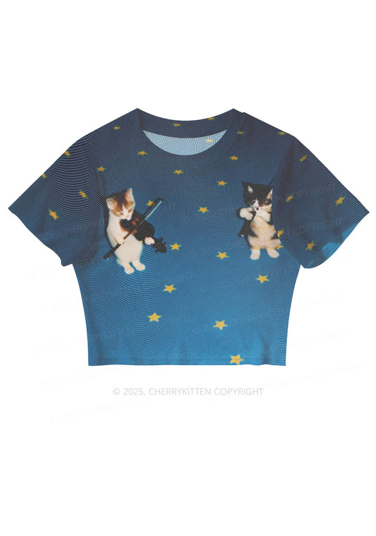 Kitten Violinist Y2K Mesh Crop Top Cherrykitten