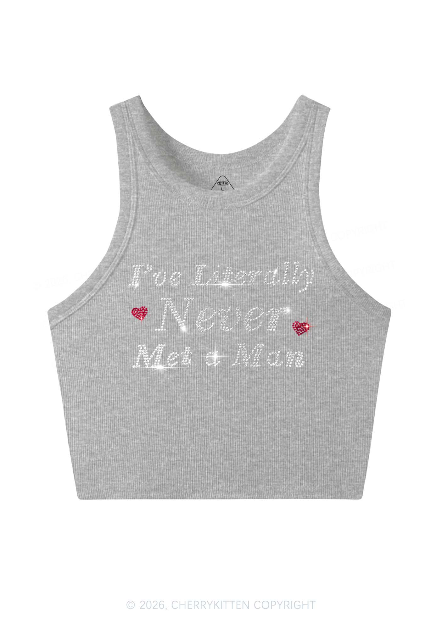 Rhinestone Never Met A Man Pride Y2K Crop Tank Top Cherrykitten