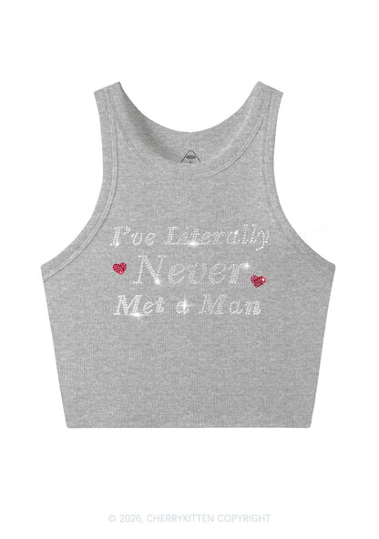 Rhinestone Never Met A Man Pride Y2K Crop Tank Top Cherrykitten