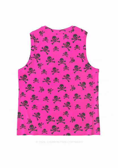 Hot Pink Skulls Y2K Mesh Muscle Tank Cherrykitten