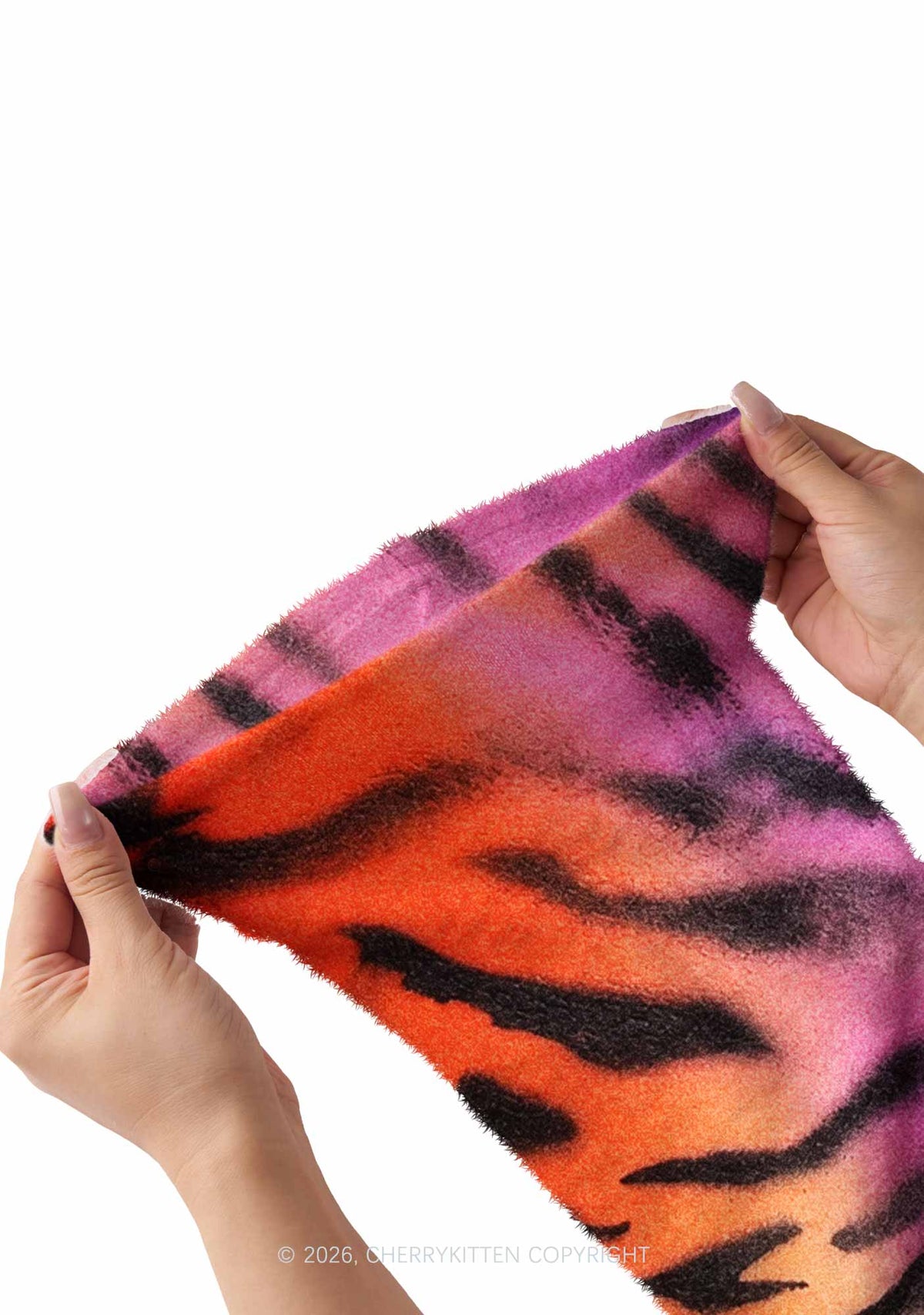 Rainbow Gradient Tiger Stripe Y2K Print Fuzzy Flared Leg Warmers Cherrykitten
