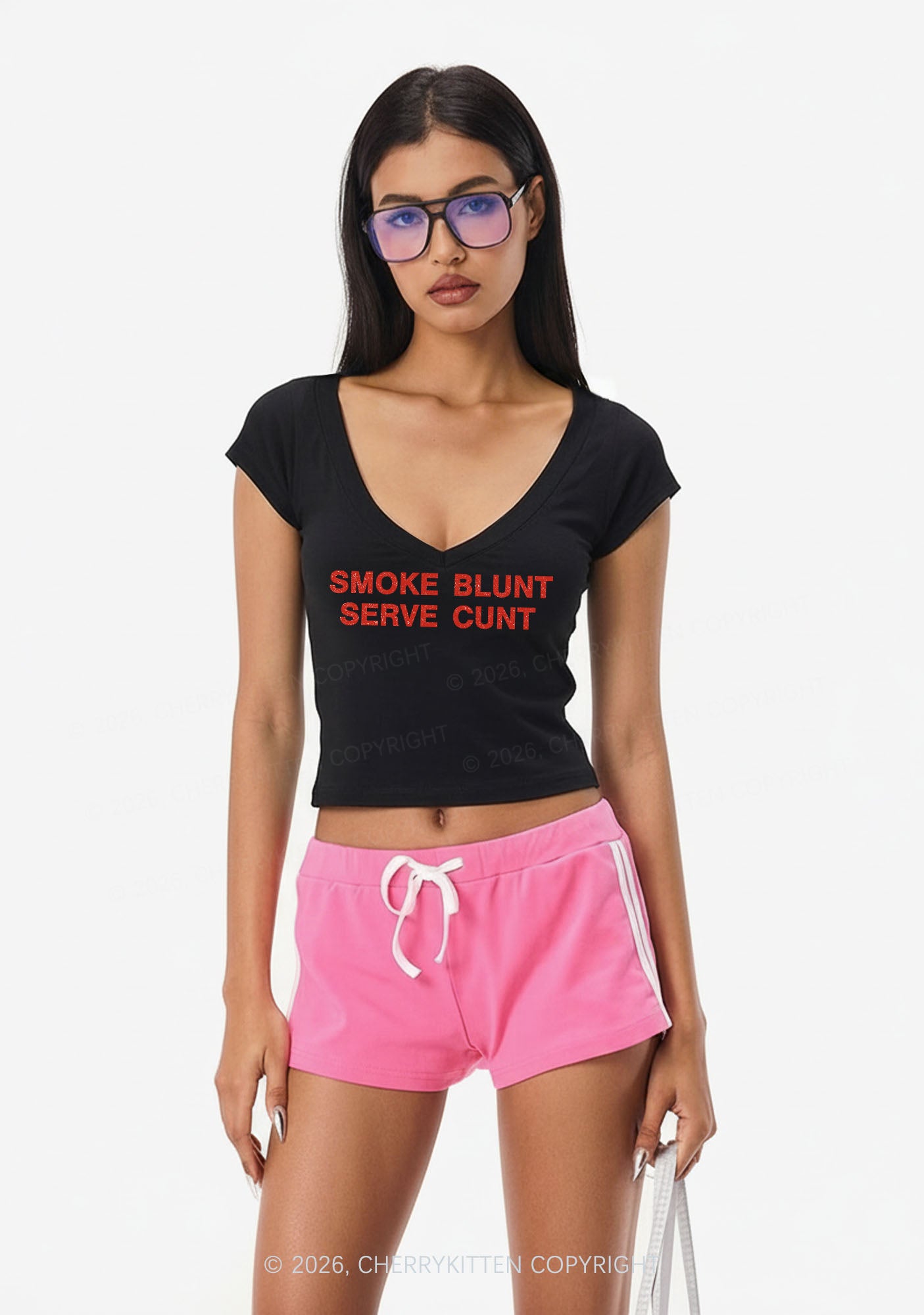 Smoke Blunt Y2K V Neck T Shirts Cherrykitten