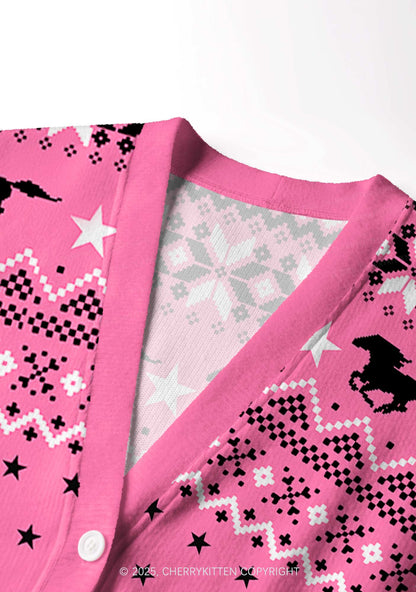 Ride A Mustache Y2K Christmas Cardigan Knit Sweatshirt Cherrykitten