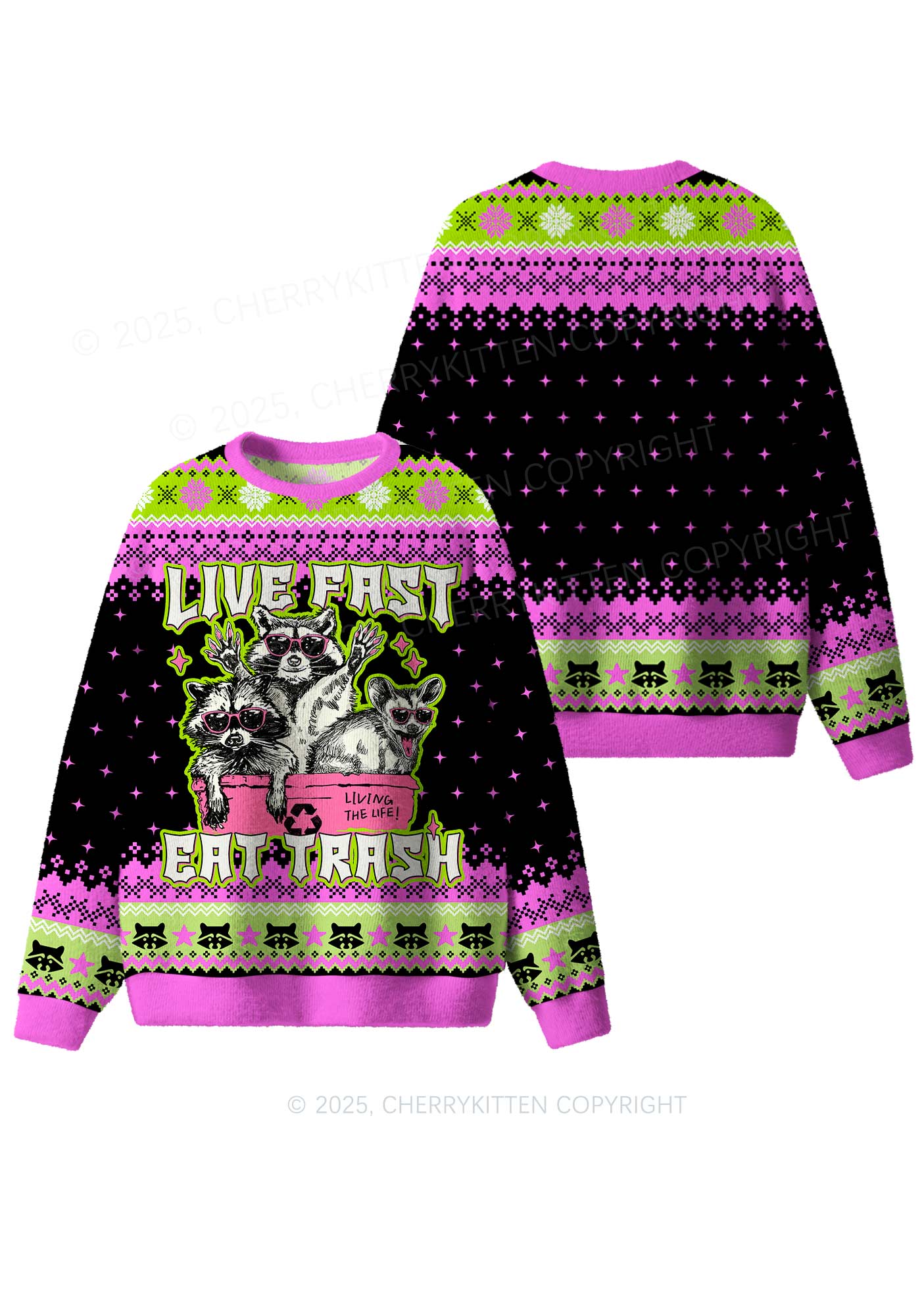 Live Fast Eat Trash Y2K Christmas Knit Sweatshirt Cherrykitten