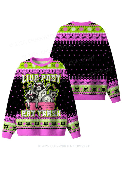 Live Fast Eat Trash Y2K Christmas Knit Sweatshirt Cherrykitten