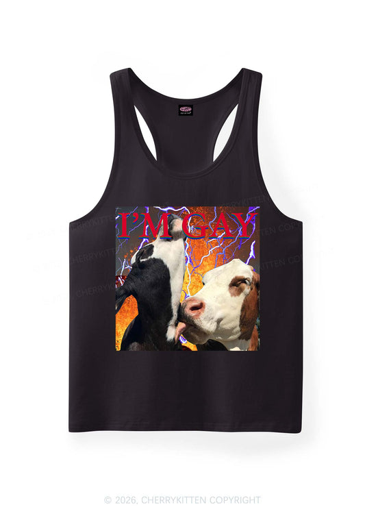 Gay Cow Play Pride Y2K Men Racerback Tank Top Cherrykitten