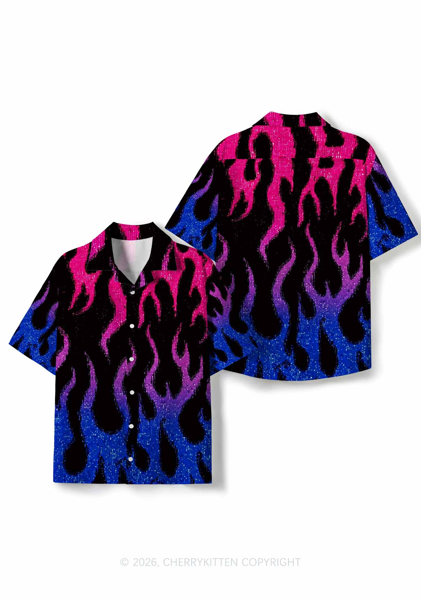 Bisexual Flame Pride Y2K Print Hawaiian Shirt Cherrykitten