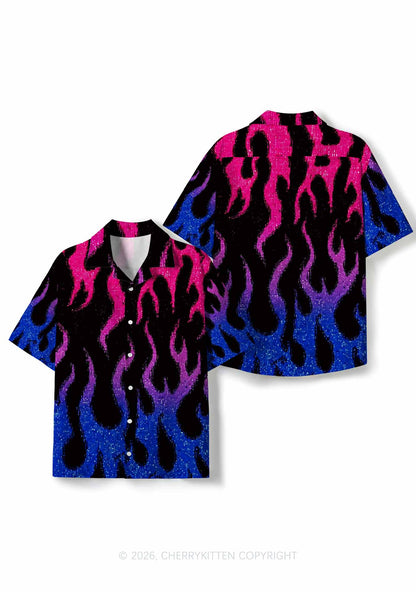 Bisexual Flame Pride Y2K Print Hawaiian Shirt Cherrykitten