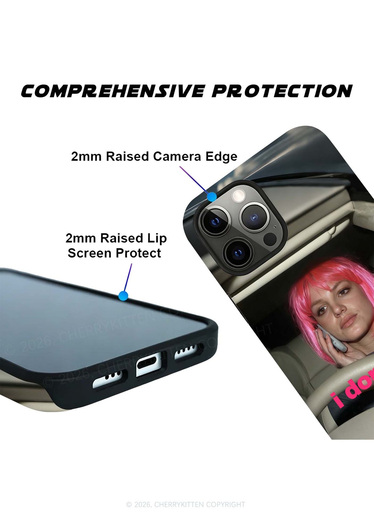 I Dont Care Pink Bob Wig Woman Y2K Phone Case Cherrykitten