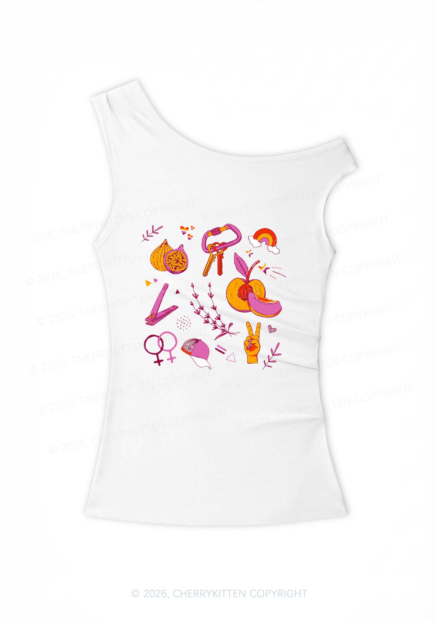 Lesbian Symbols Pride Y2K Off Shoulder Tank Top Cherrykitten