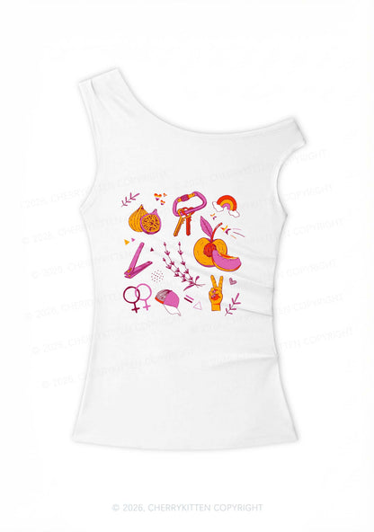 Lesbian Symbols Pride Y2K Off Shoulder Tank Top Cherrykitten