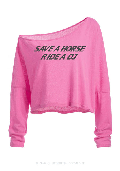 Ride A DJ Y2K Off Shoulder Long Sleeve Crop Top Cherrykitten