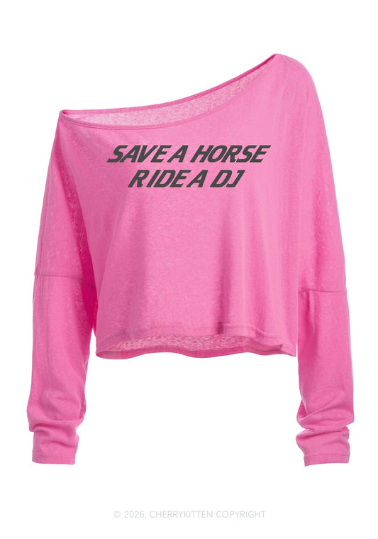 Ride A DJ Y2K Off Shoulder Long Sleeve Crop Top Cherrykitten
