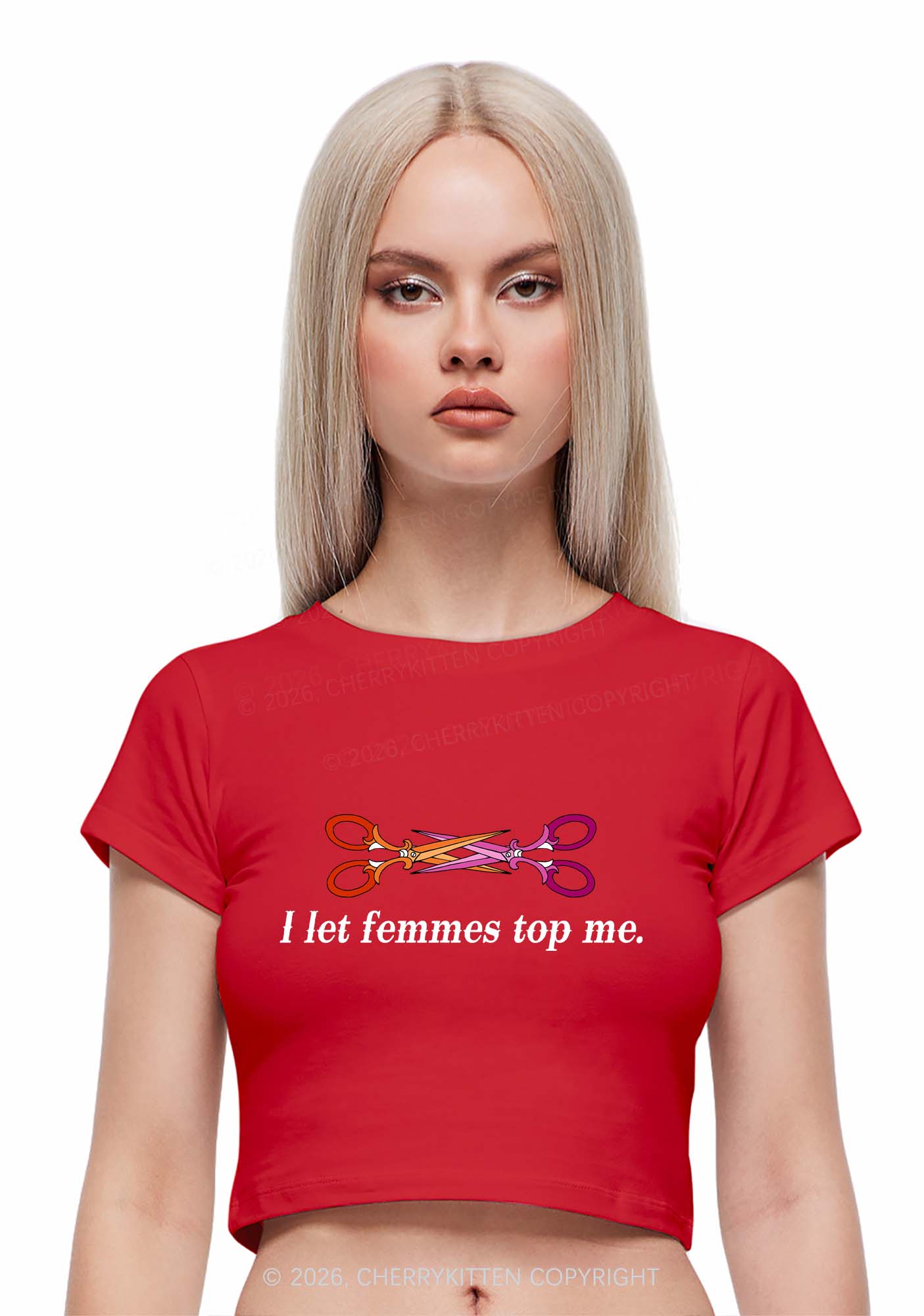 I Let Femmes Top Me Scissors Pride Y2K Baby Tee Cherrykitten