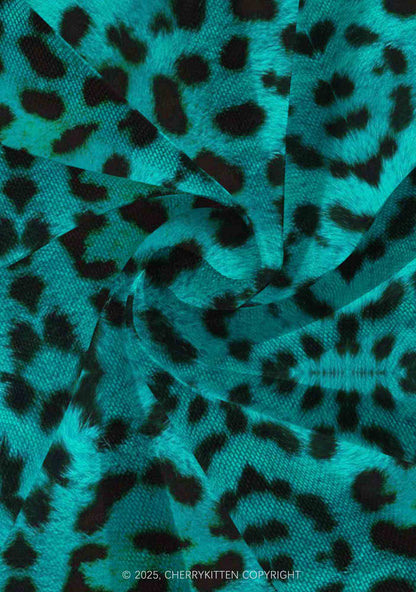 Green Leopard Y2K Print Mini Layered Skirt Cherrykitten