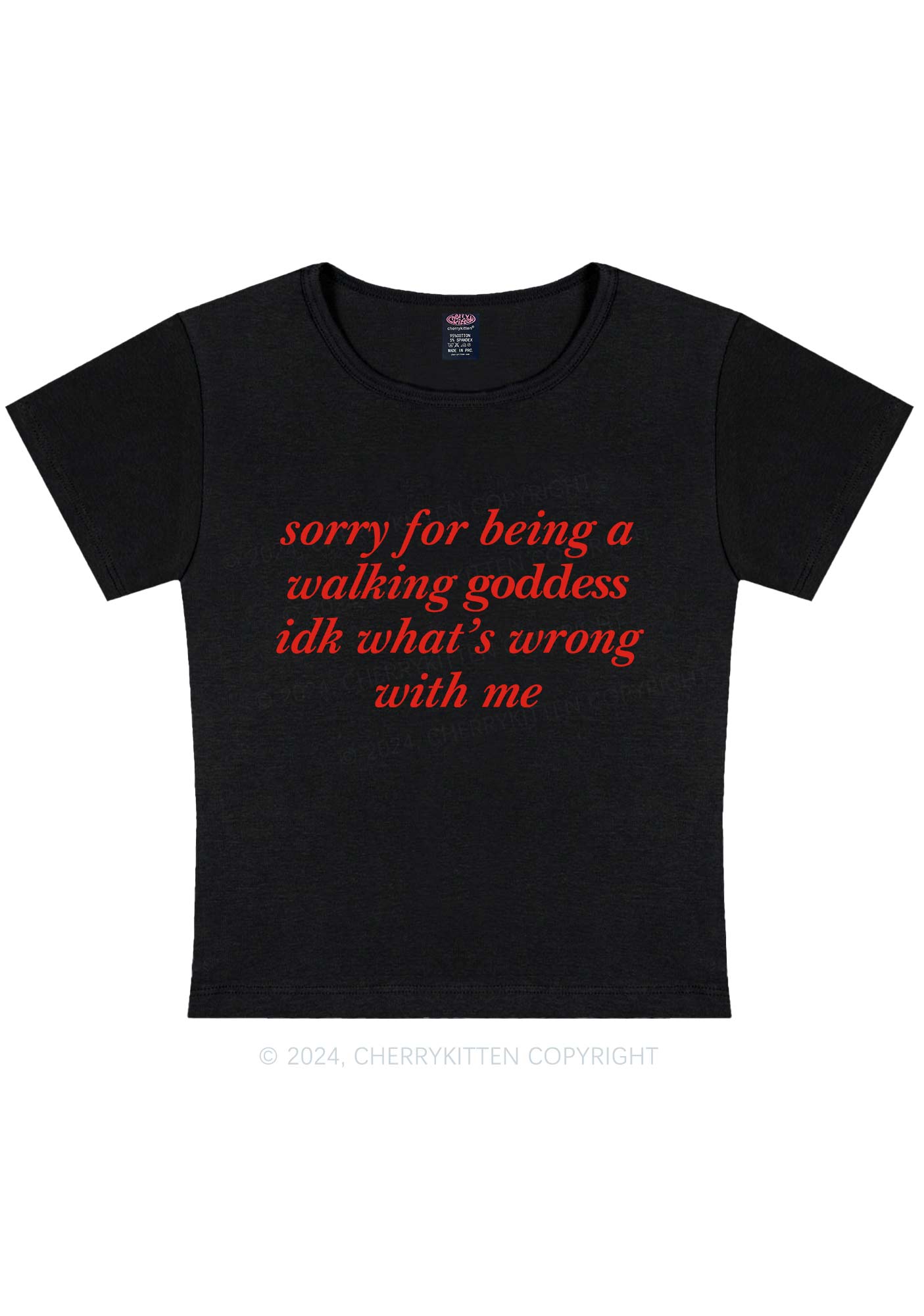 Curvy Sorry For Being A Walking Godness Y2K Baby Tee Cherrykitten