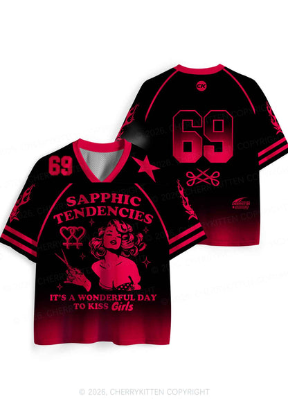Sapphic Tendencies Kiss Girls Pride Y2K Sport Jersey Shirts Cherrykitten