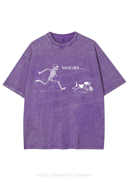 Halloween Skeleton Chase Dog Y2K Shirts Washed Tee Cherrykitten