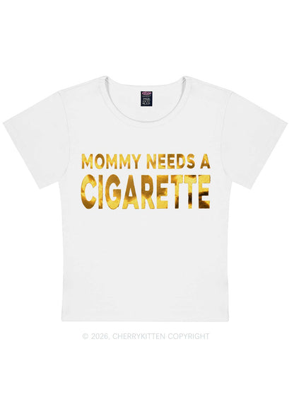 Mommy Needs A Cigarette Silver Foil Printed Y2K Baby Tee Cherrykitten