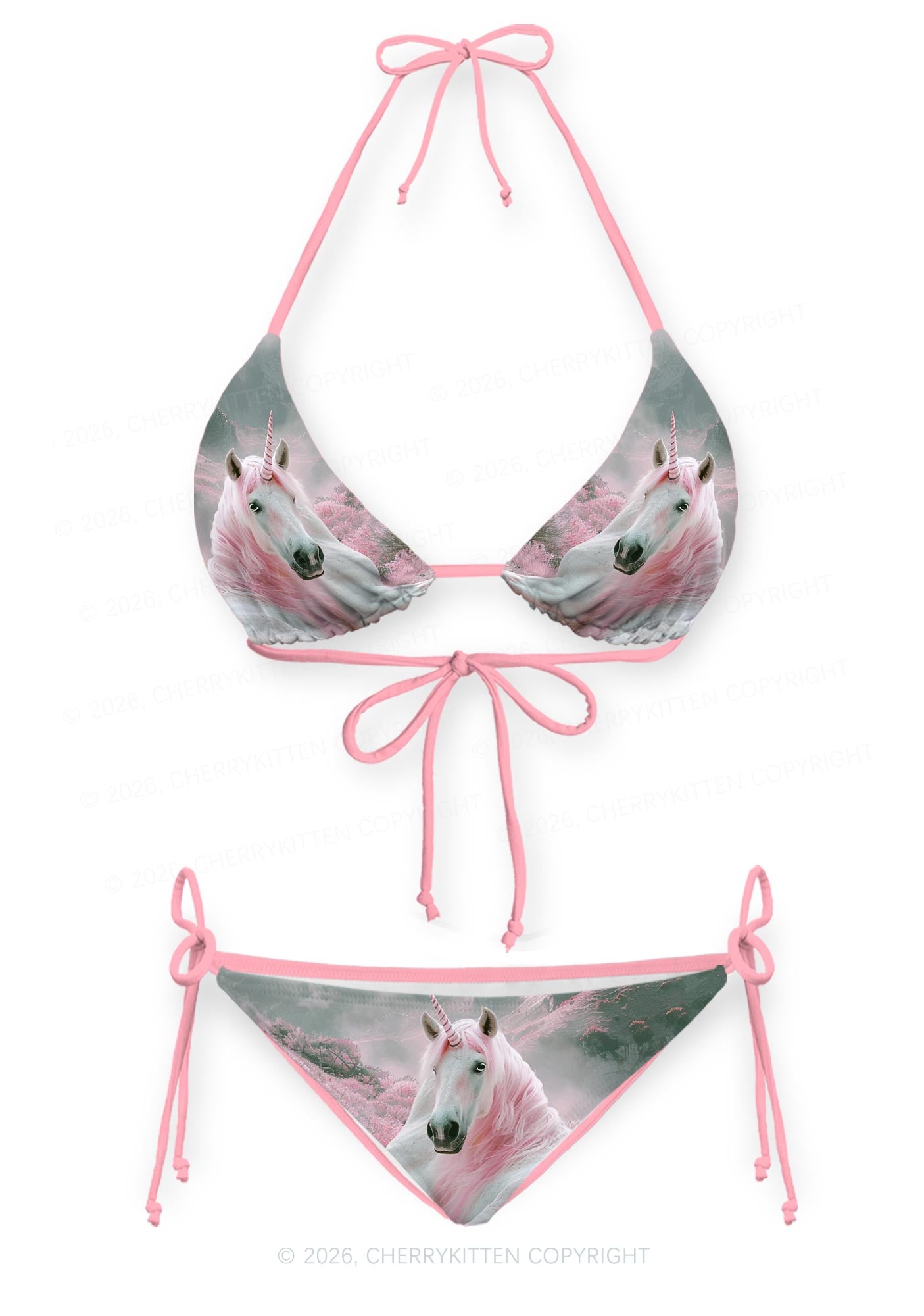Pink Hair Unicorn Pride Y2K Print Bikini Set Cherrykitten