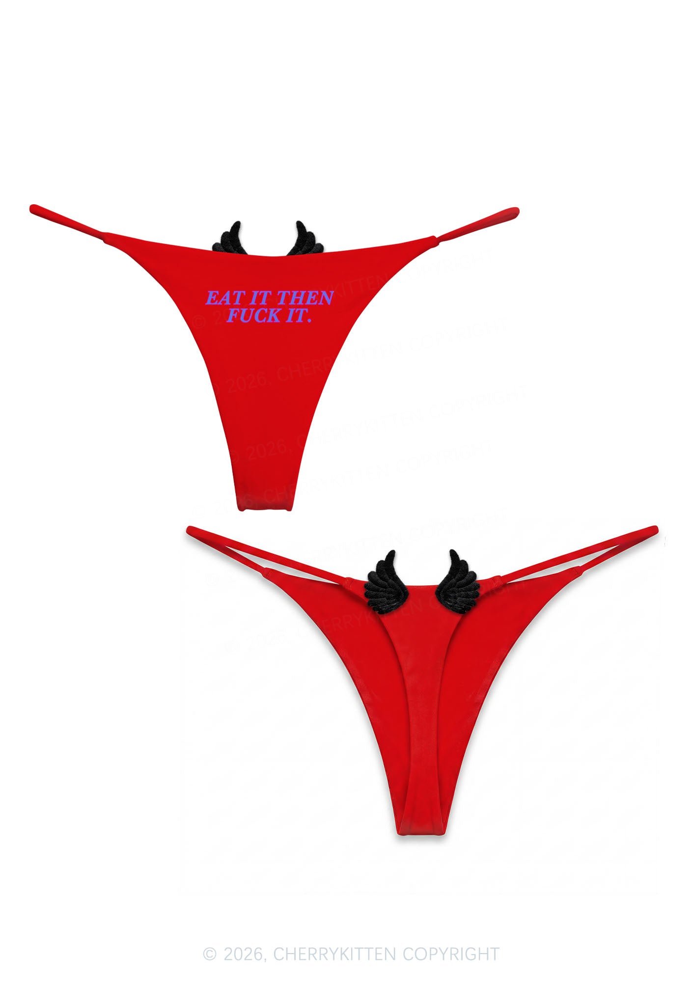 Eat It Y2K Bikini String Thong With Black Wings Cherrykitten