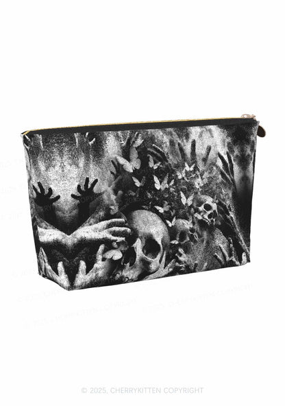 Halloween Gothic Skull Y2K Leather Makeup Bag Cherrykitten