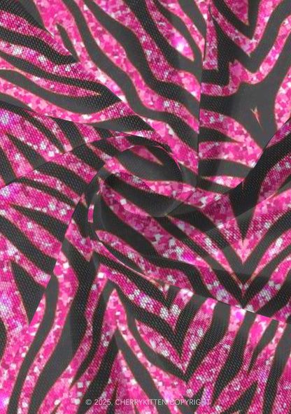 Sparkly Pink Zebra Y2K Print Mini Layered Skirt Cherrykitten