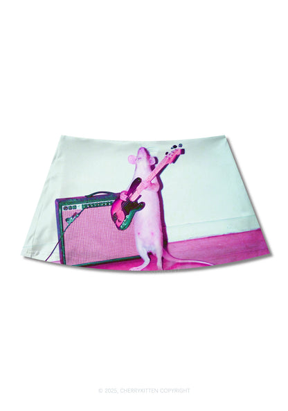 Rat Guitarist Y2K Print Mini Skirt Cherrykitten