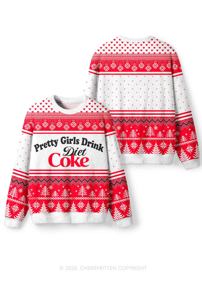 Pretty Girls Drink Diet Cola Y2K Christmas Knit Sweatshirt Cherrykitten