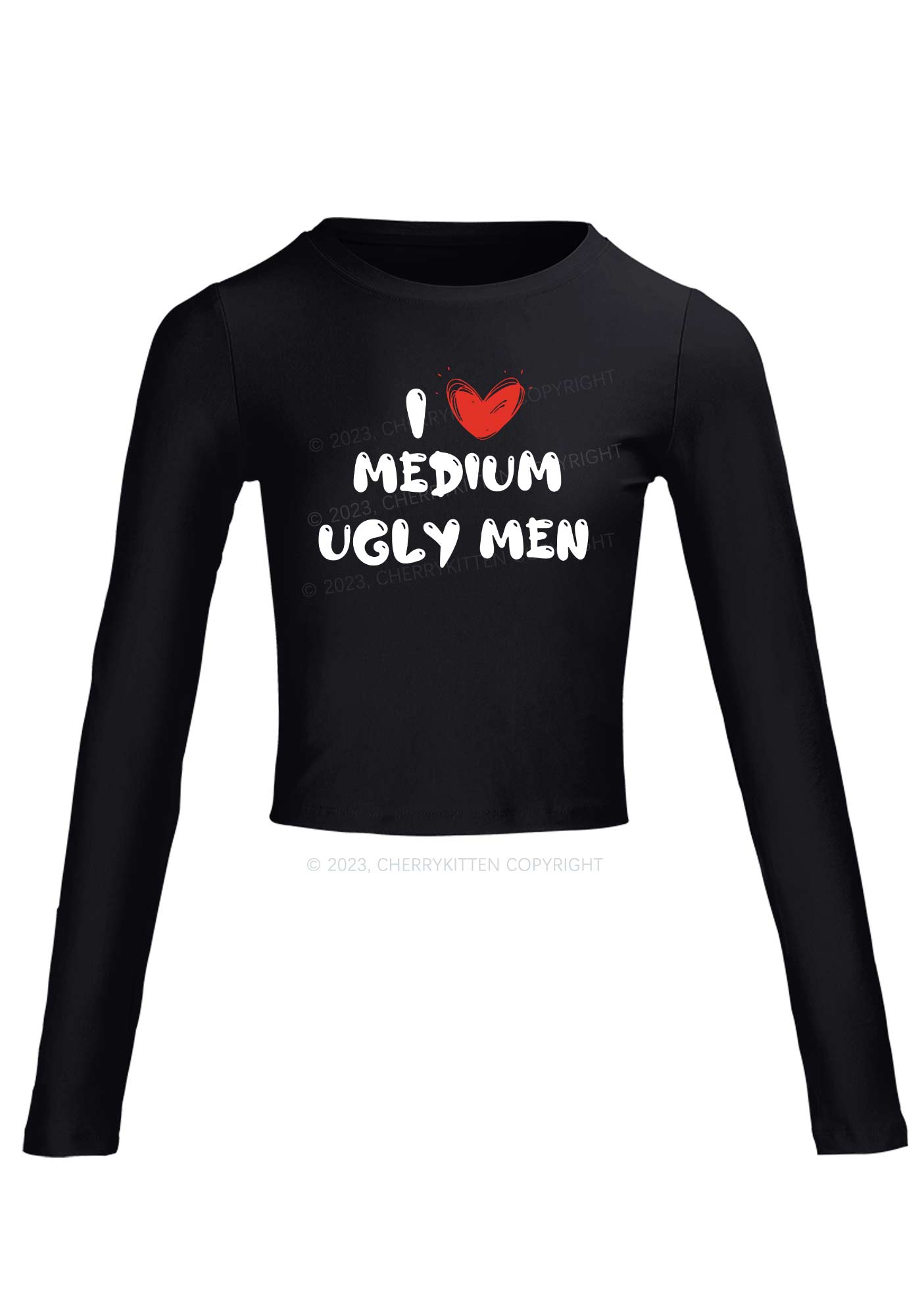 I Love Medium Long Sleeve Crop Top Cherrykitten