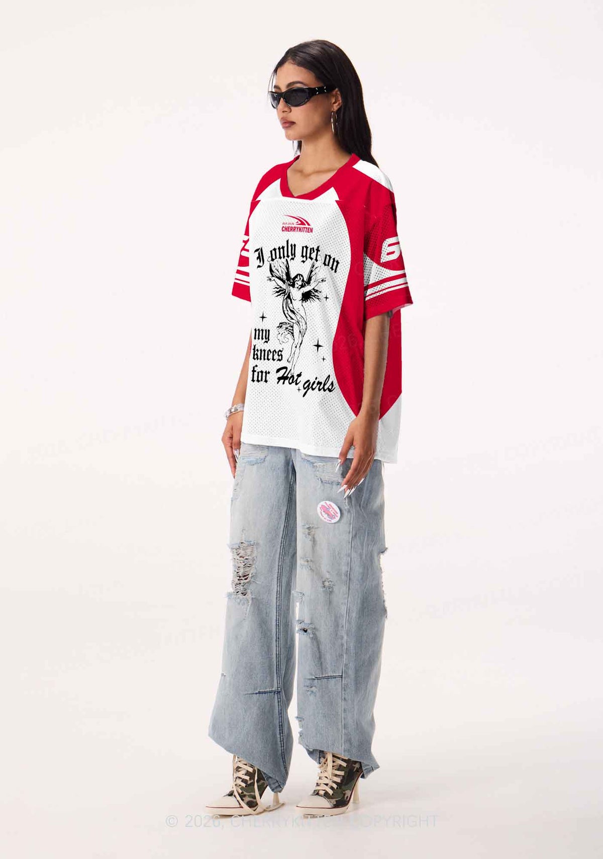 Get On My Knees For Hot Girls Pride Y2K Sport Jersey Shirts Cherrykitten