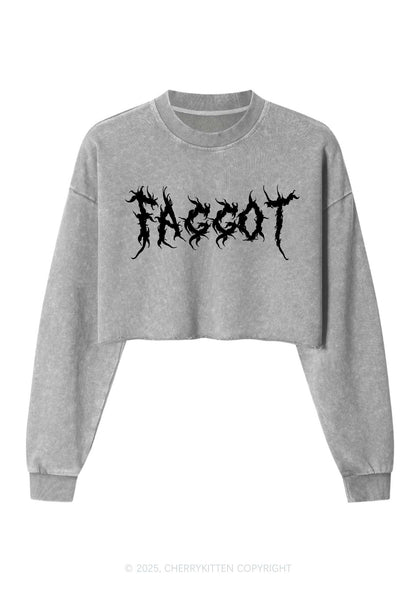 Punk Faggot Pride Y2K Crop Washed Sweatshirts Cherrykitten