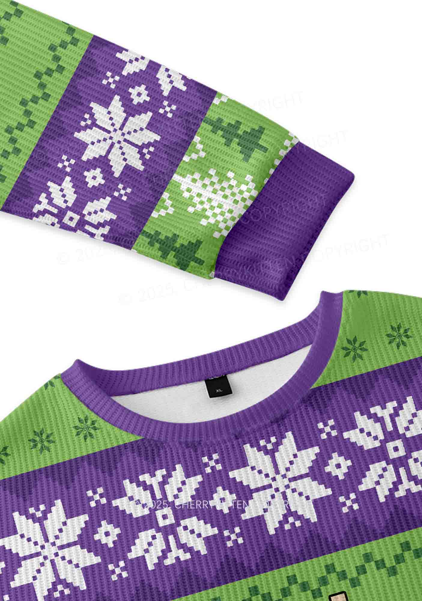 I Roll Blunts Y2K Christmas Knit Sweatshirt Cherrykitten