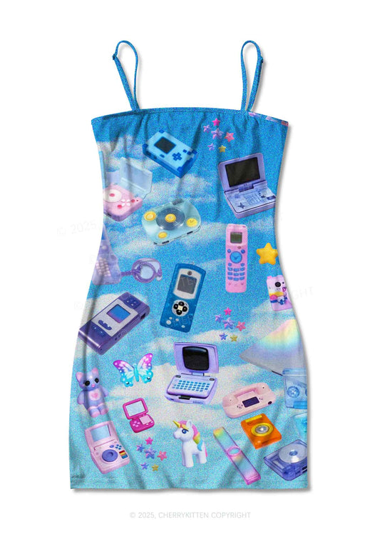 Punk Digital Y2K Print Slip Dress Cherrykitten