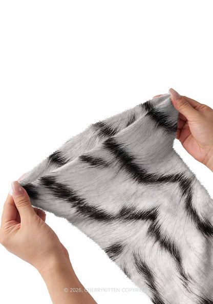 White Tiger Stripe Y2K Print Fuzzy Flared Leg Warmers Cherrykitten