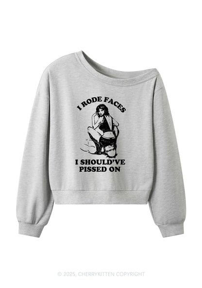 I Rode Faces Y2K Off Shoulder Sweatshirts Cherrykitten