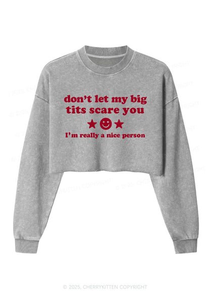 Dont Let My Big Txts Scare You Y2K Crop Washed Sweatshirts Cherrykitten
